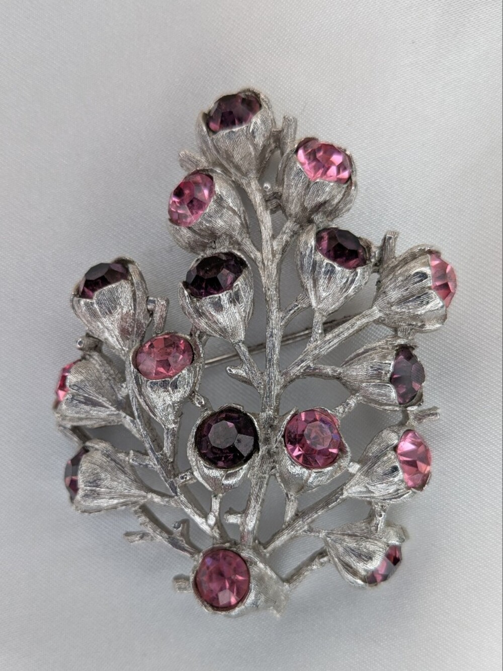 Vintage Sarah Coventry Plum Pudding Purple Pink Rhinestone Berry Spray Brooch